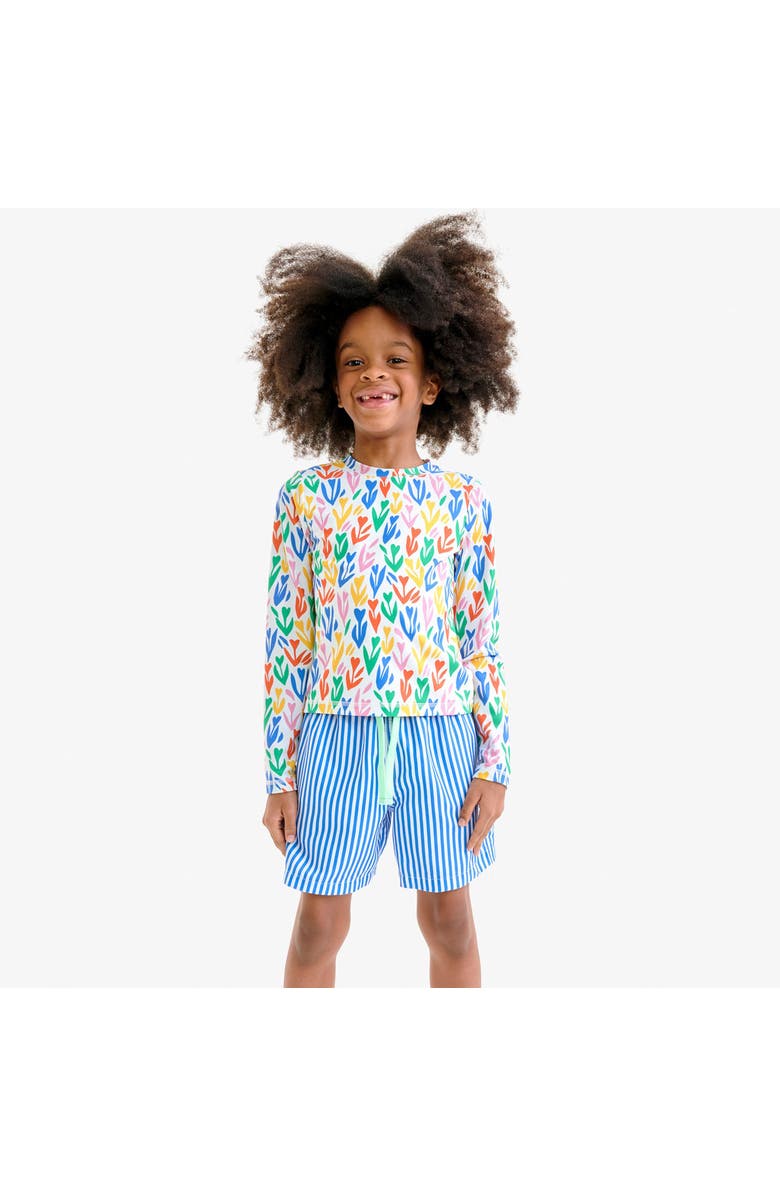 Primary Kids Swim Trunk In Stripe, Alternate, color, Blueberry White Stripe