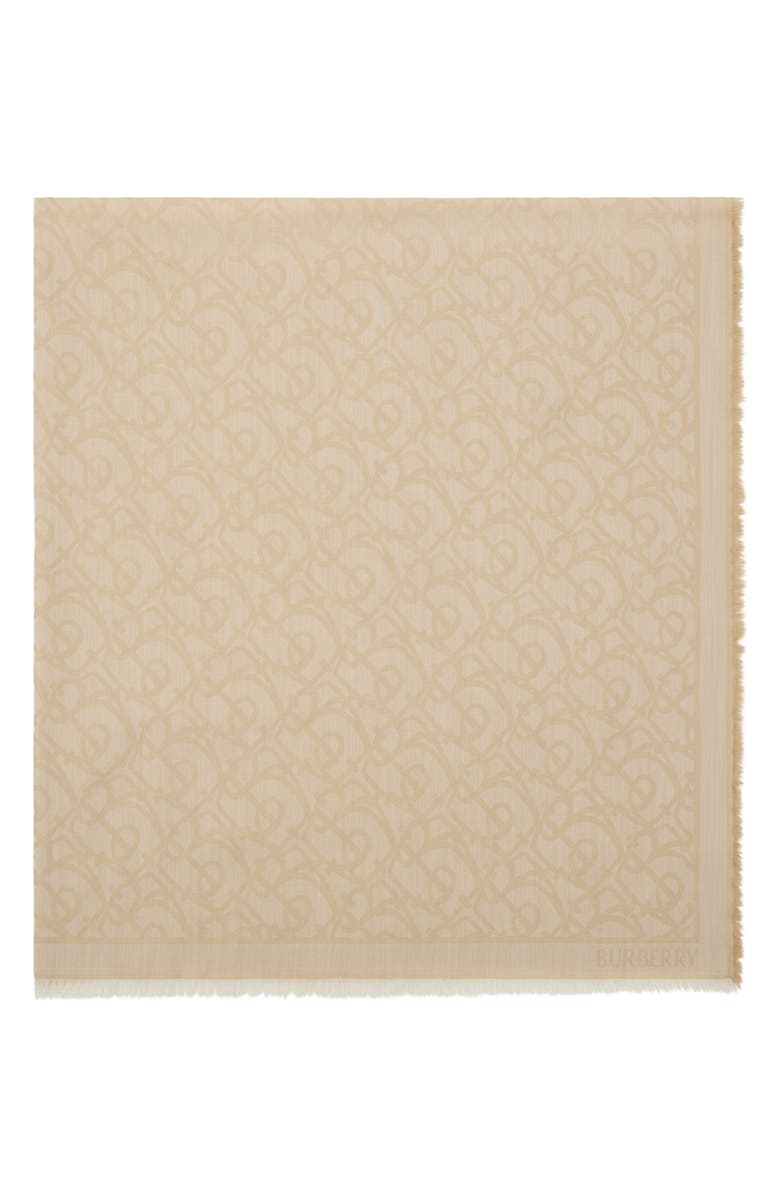 Burberry B Charm Jacquard Wool Fringe Square, Alternate, color, Sand