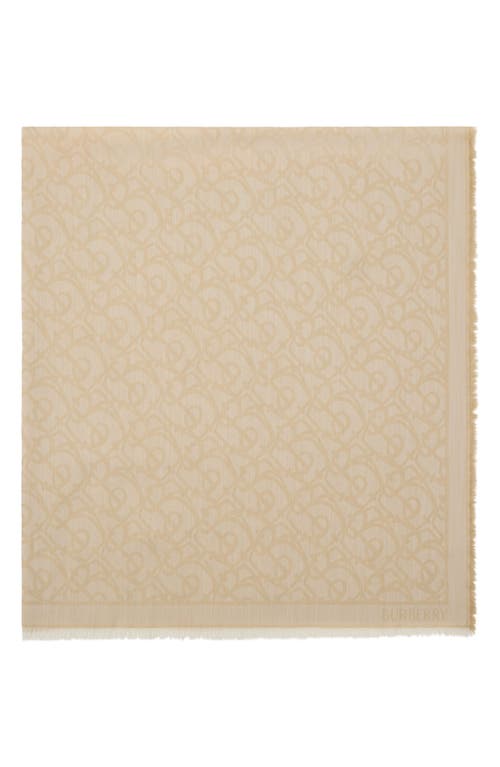 Burberry B Charm Jacquard Wool Fringe Square In Sand