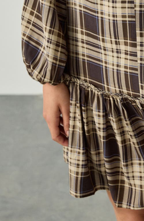 Next Check Print Long Sleeve Minidress In Green
