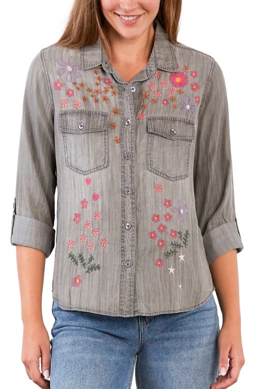 Billy T Floral Crush Embroidered Denim Shirt In Blue