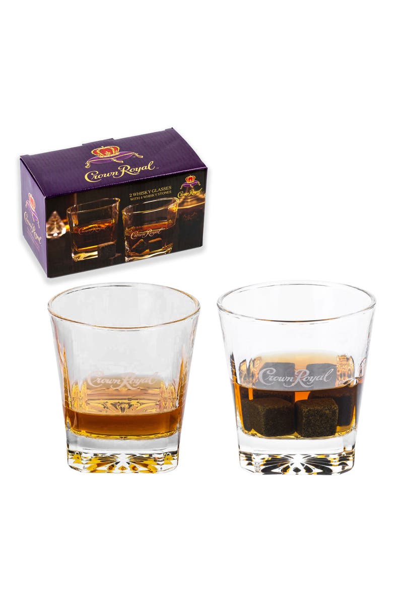 Lord's Rocks Set of 2 Crown Royal Whiskey Glasses with Stones, Main, color, Clear