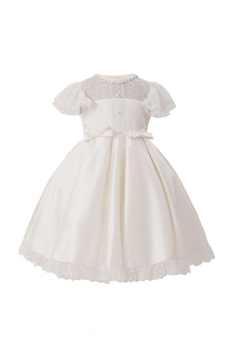 Tulleen Lace-Trim Puff Sleeve Dress, Main, color, Ivory