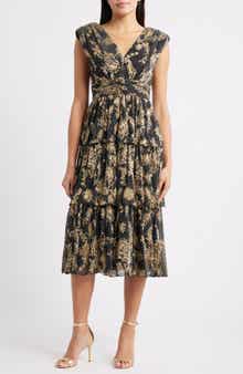 Vince Camuto Metallic Crinkle Midi Dress