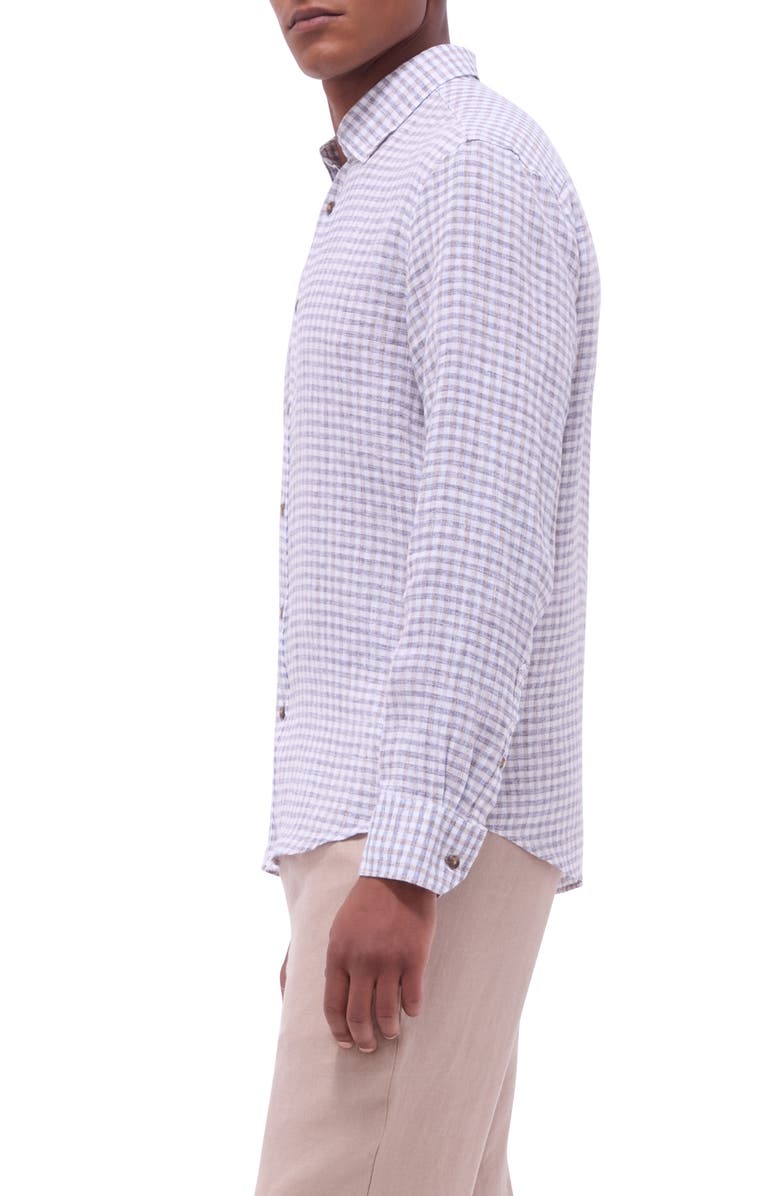 Bugatchi Julian Check Slub Linen Button-Up Shirt, Alternate, color, Navy