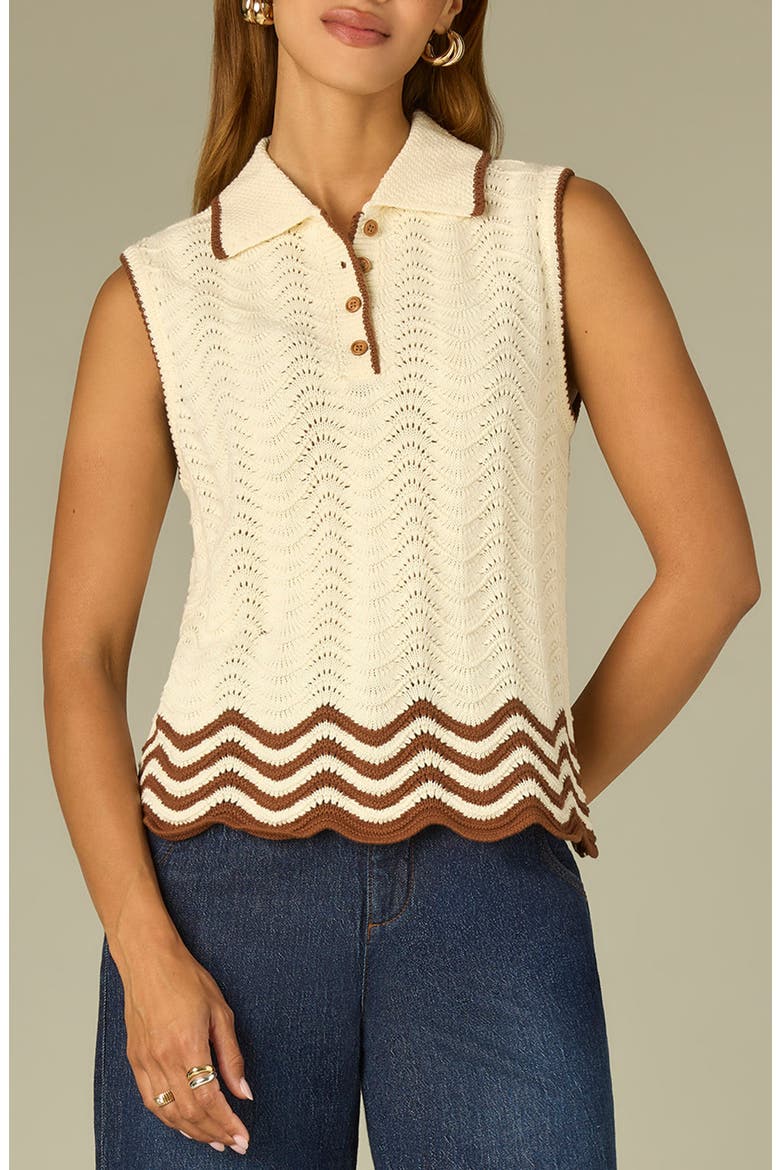 Cotton Pointelle Sweater Vest, Main, color, NATURAL/ PECAN