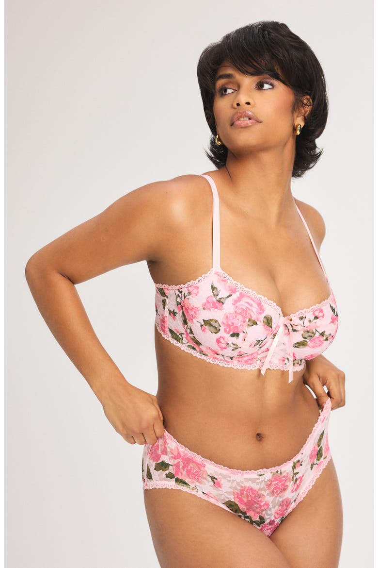 Sinful Rose Lace Balconette Bra, Alternate, color, SWEET PINK ROSY PASSIONS PRINT