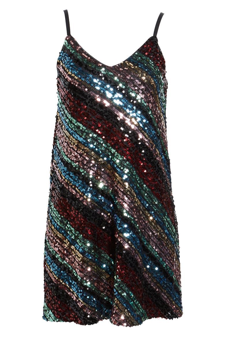 V-Neck Sequin Stripe Minidress, Alternate, color, BLACK MULTI SEQUIN
