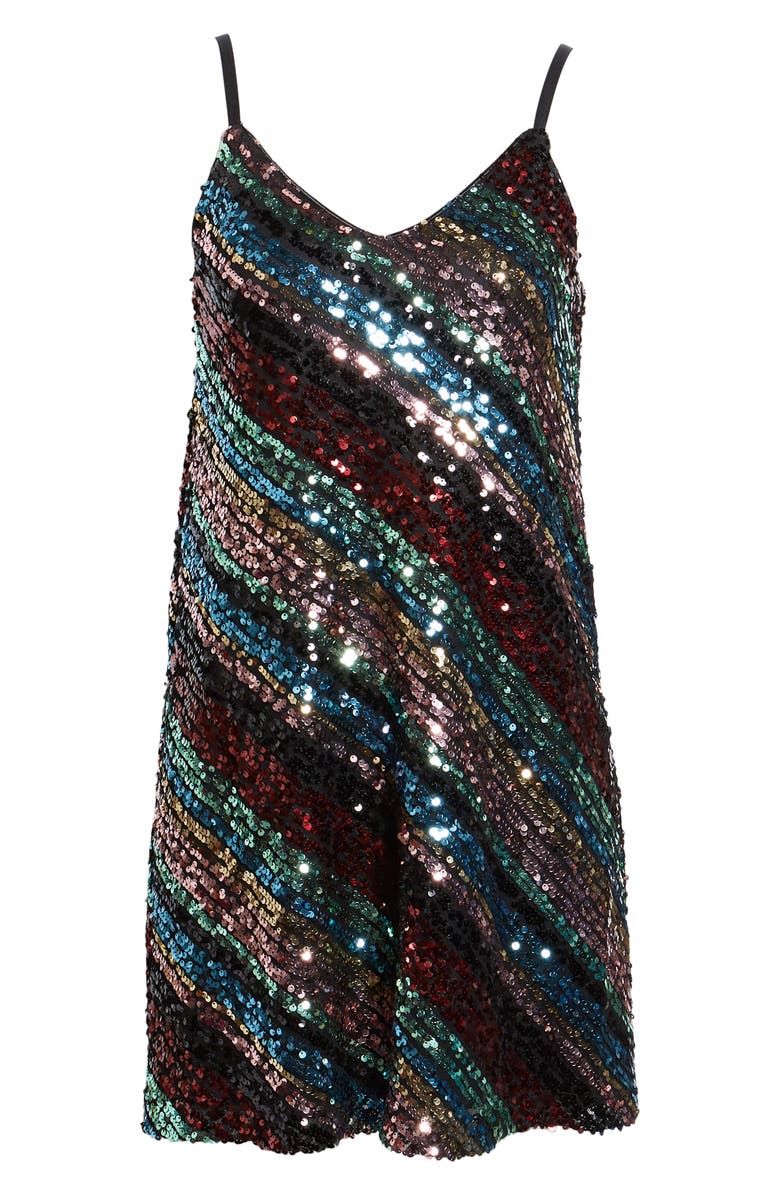Leith V-Neck Sequin Stripe Minidress, Alternate, color,