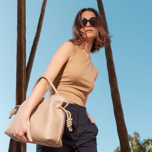 Esin Akan Wimbledon Midi Emma Leather Top Handle Crossbody Bag In Oatmilk