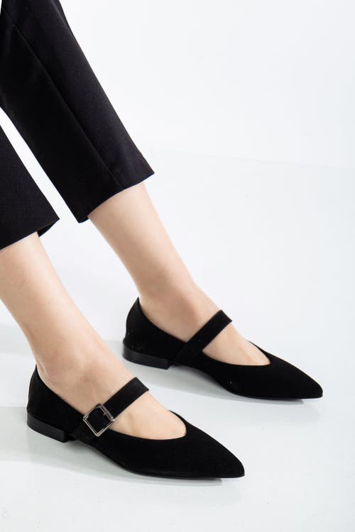 Forever & Always Shoes Willow Leather Mary Jane Flats In Black Suede Leather