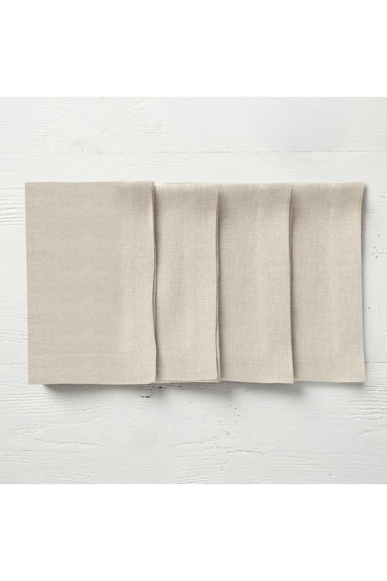 Linen Dinner Napkins Set of 4, 20" x 20", European Washed Linen, Main, color, Light Flax