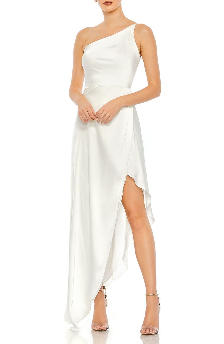 Mac Duggal One Shoulder Hi-Low Draped Charmeuse Dress, Main, color,