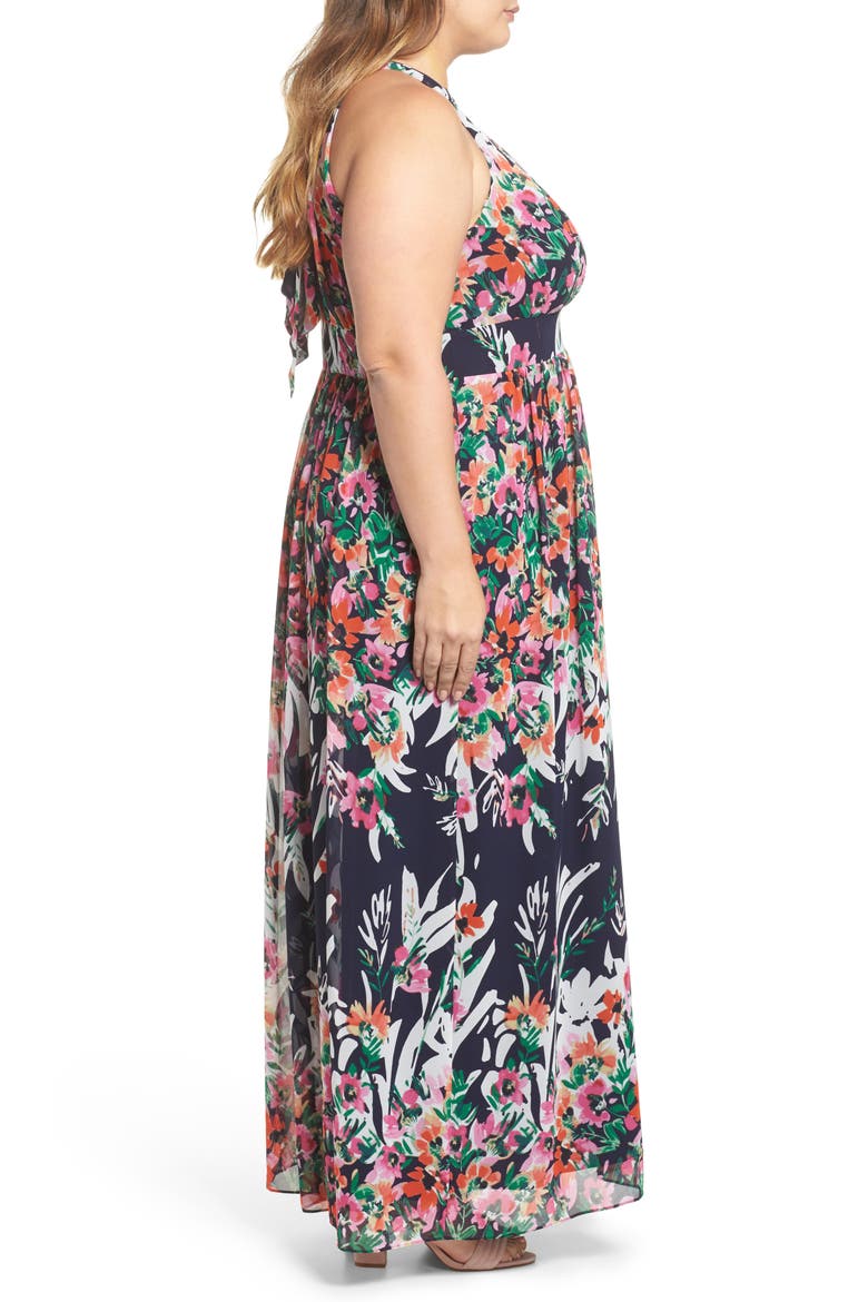 Floral Halter Chiffon Maxi Dress, Alternate, color, NAVY/ PINK