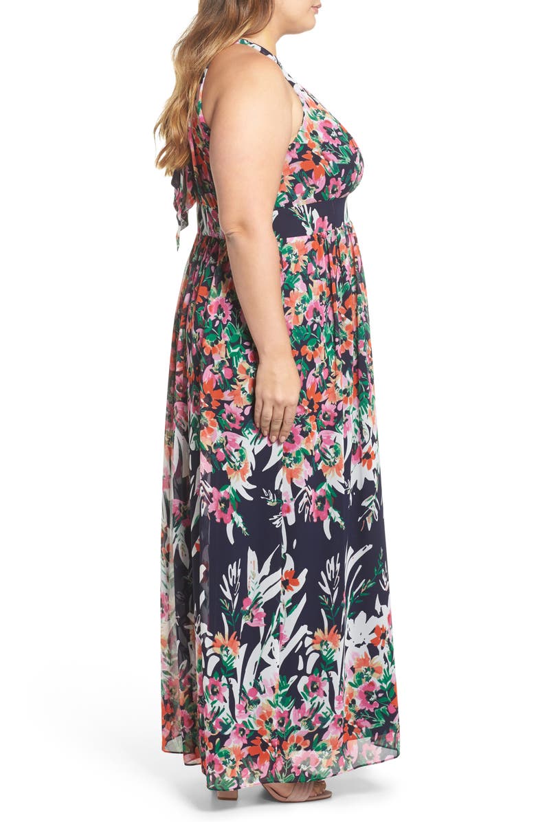 Eliza J Floral Halter Chiffon Maxi Dress, Alternate, color, 