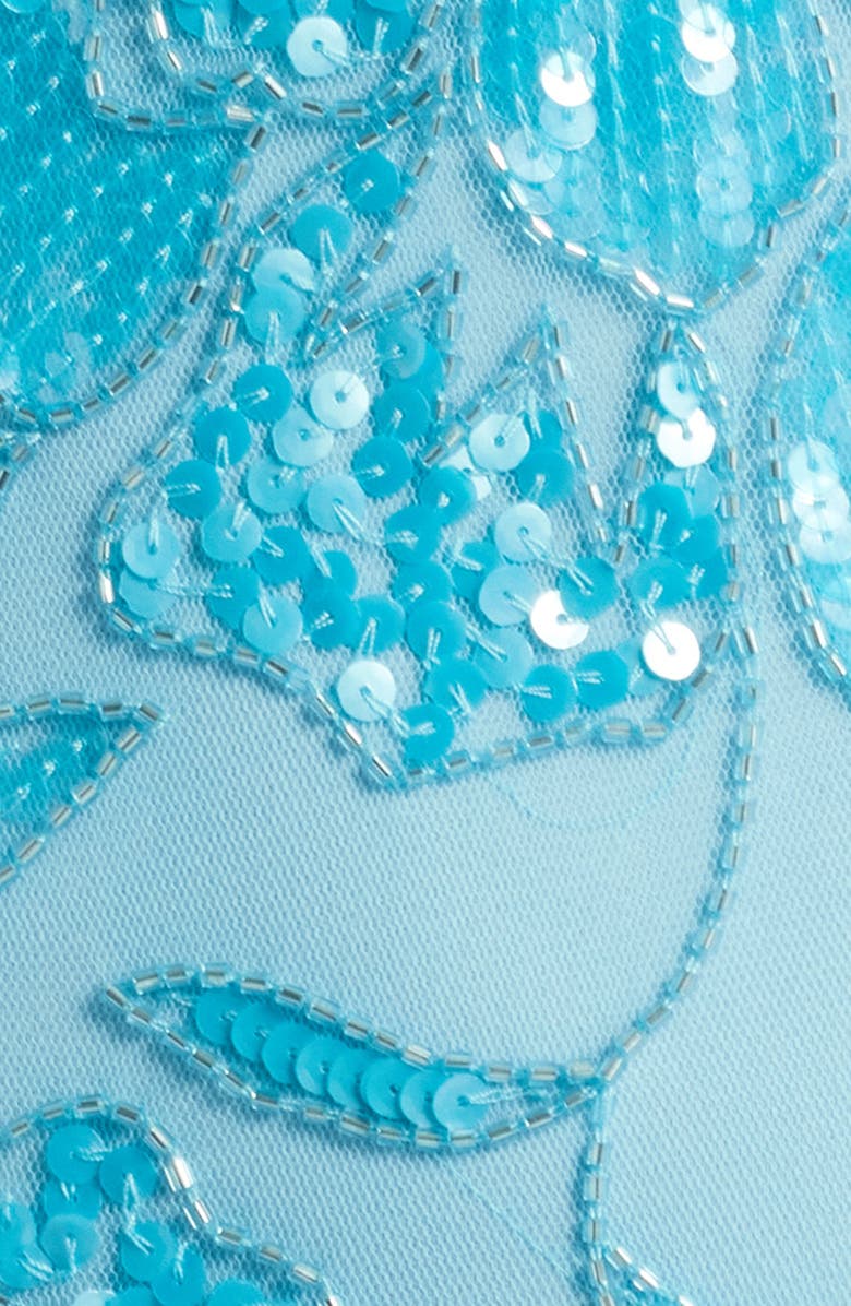 Jump Apparel Beaded Sequin Sleeveless Gown, Alternate, color, Turquoise