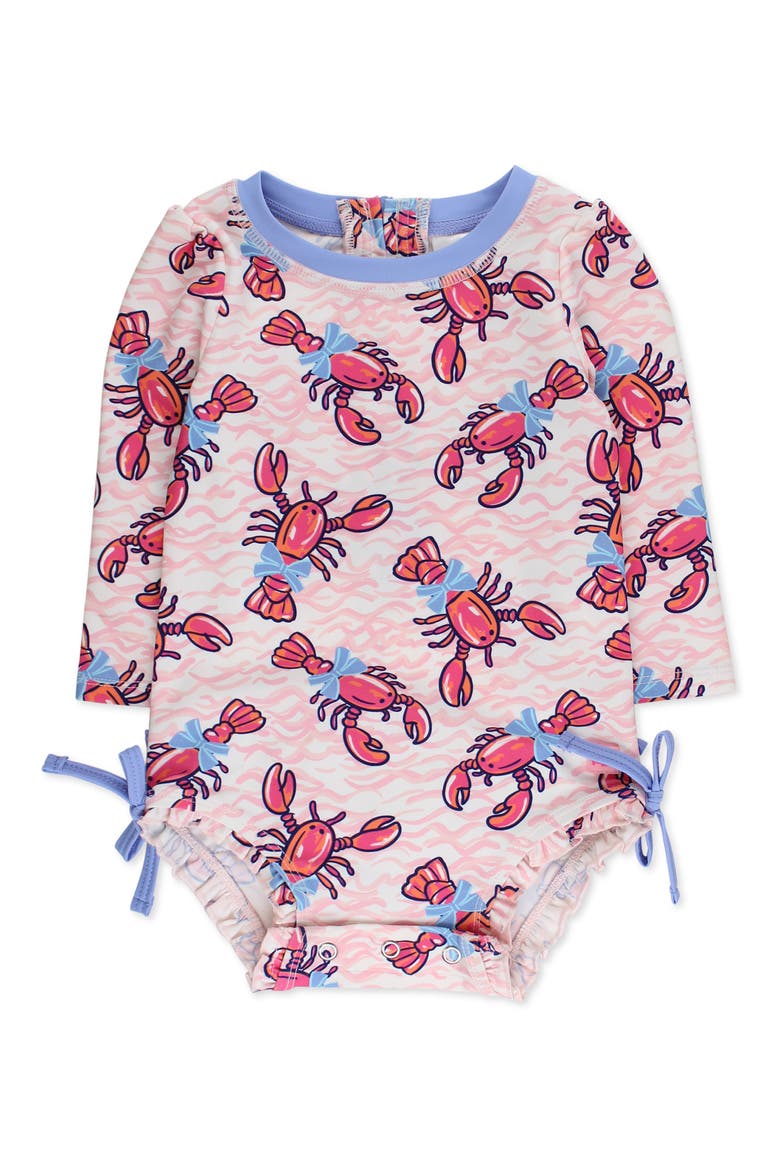 Kids' Lobster Lagoon Long Sleeve One-Piece Rashguard Swimsuit, Main, color, PINK