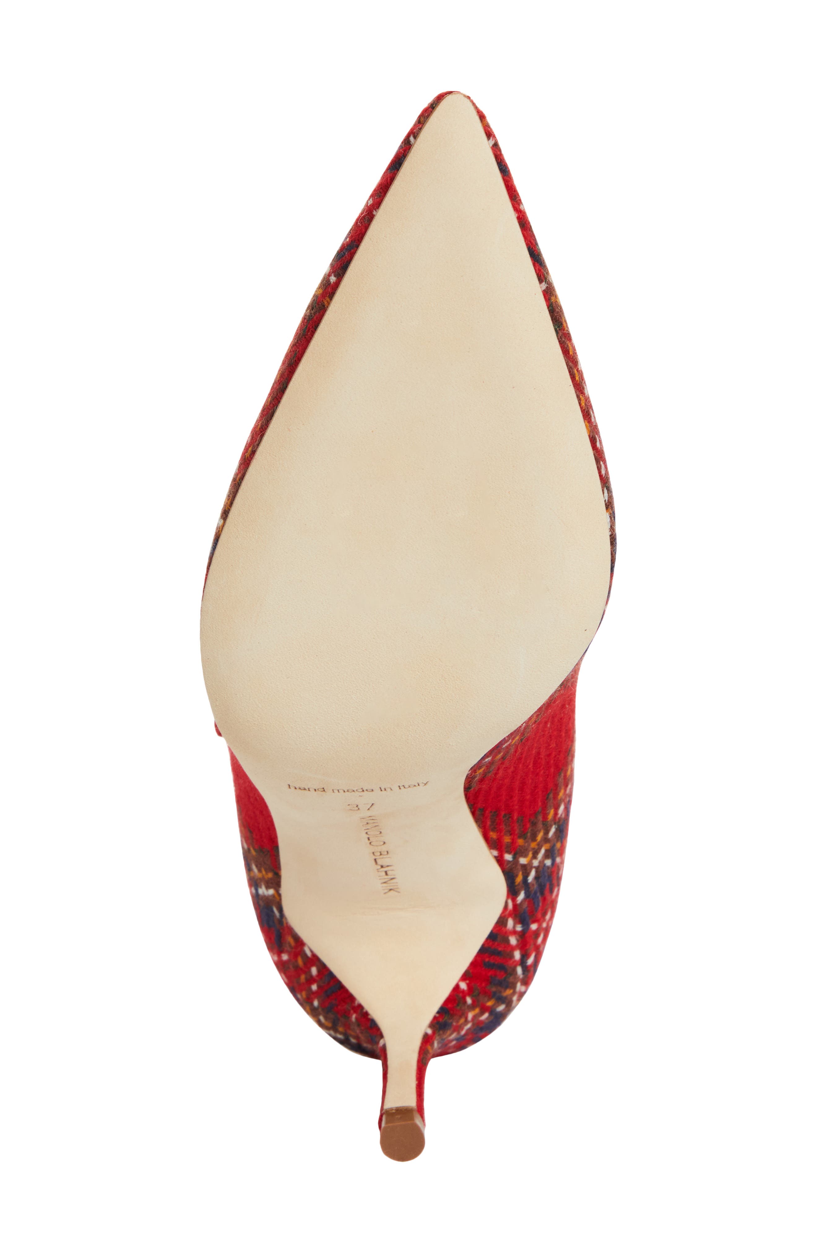 Manolo Blahnik Campari Plaid Wool Pointed Toe Mary Jane Pump, Alternate, color, 