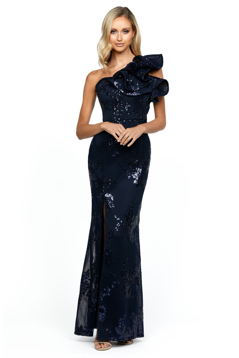 Jessie One Shoulder Gown, Main, color, NAVY