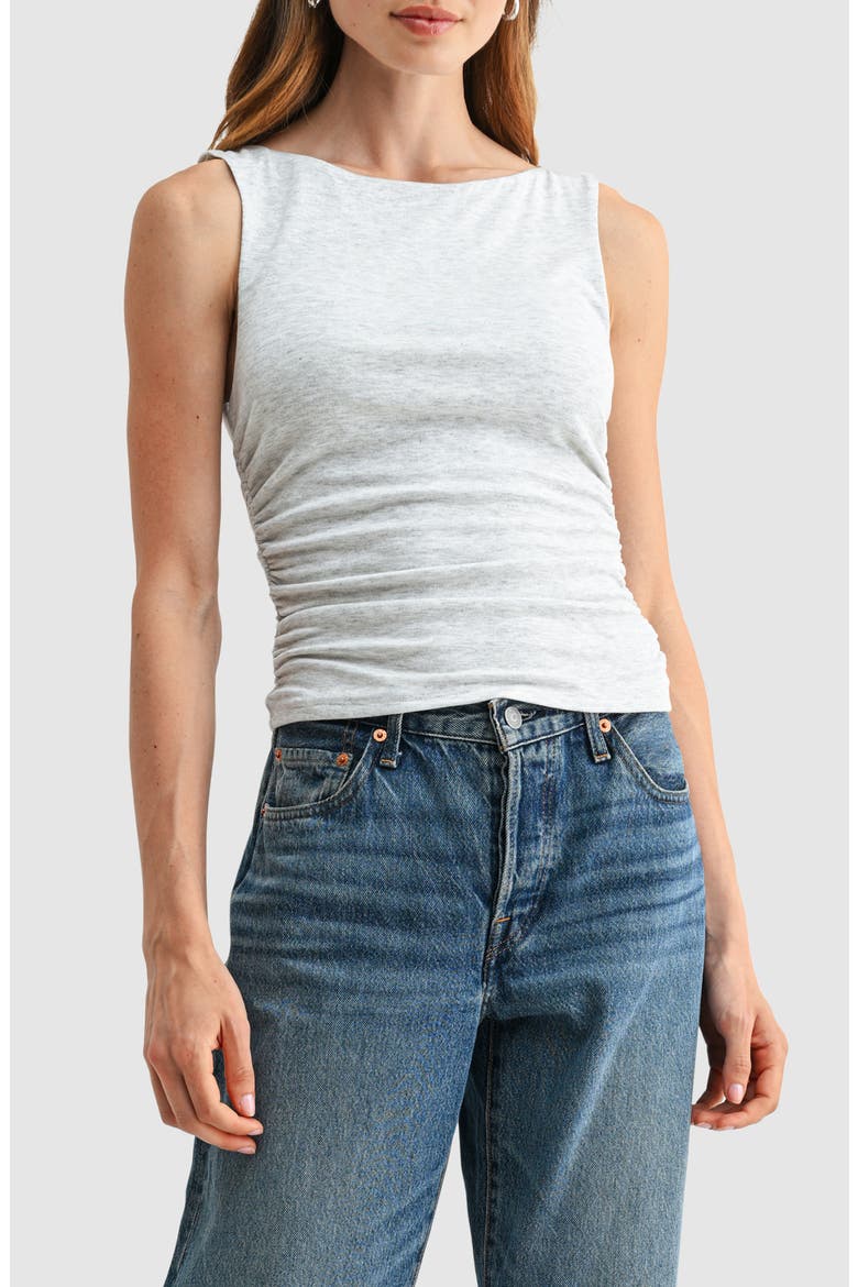 Boat Neck Side Cinched Knit Tank, Main, color, HEATHER GREY