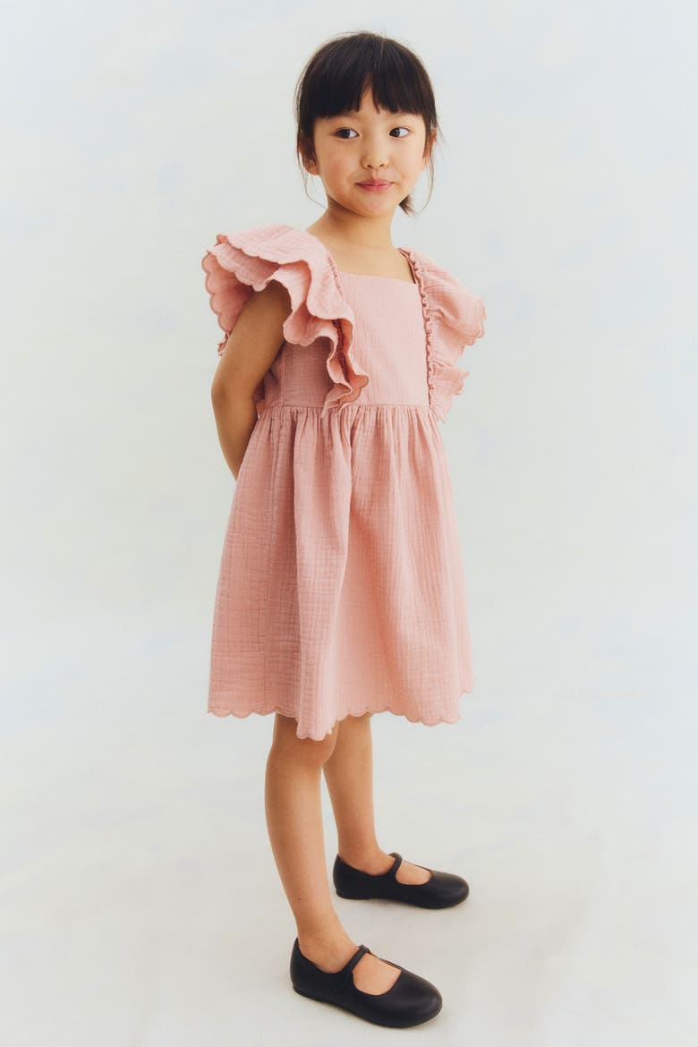 Scalloped-trim Dress, Main, color, Light dusty pink
