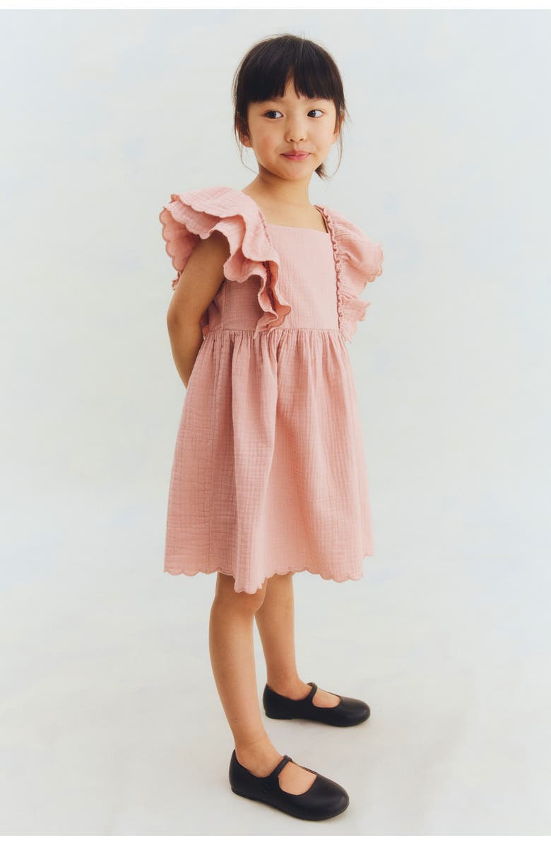 H&M Scalloped-trim Dress, Alternate, color, Light Dusty Pink