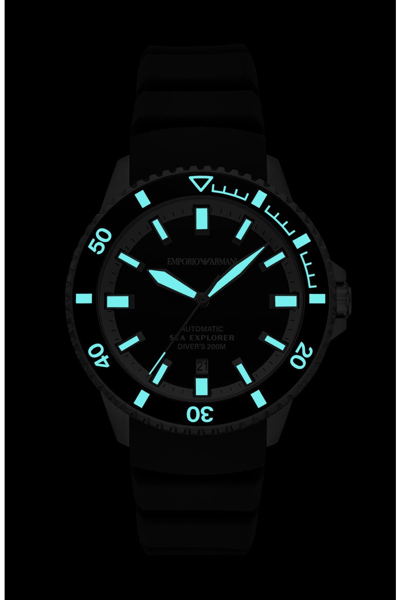 Sea Explorer Silicone Strap Automatic Diving Watch, 42.5mm, Alternate, color, SILVER