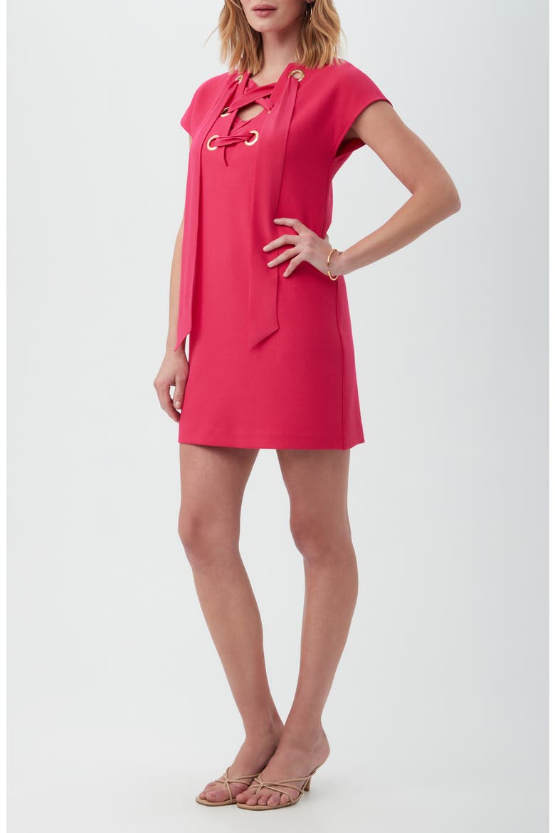 Orlando Cap Sleeve Lace-Up Shift Dress, Alternate, color, HIBISCUS