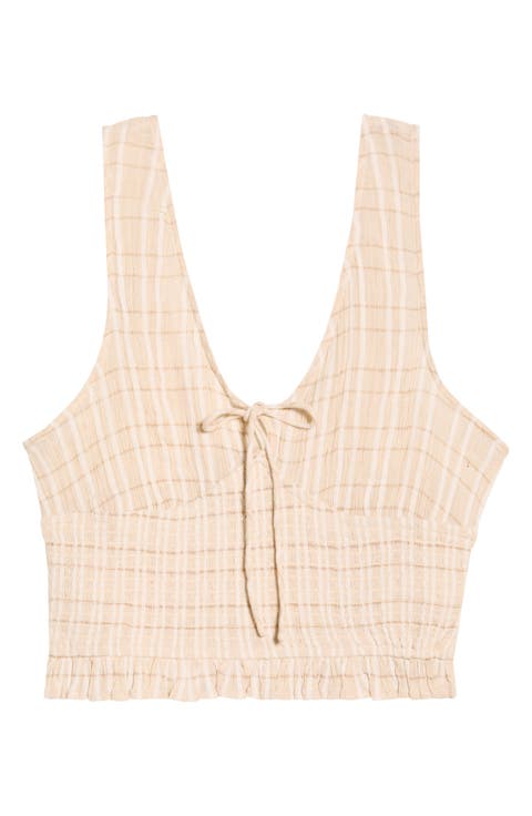 Paradise Check Cotton Blend Crop Tank