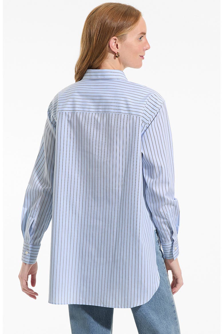 No Iron Oversized Poplin Extra Long Tunic, Alternate, color, Misty Blue/Deep Sea Stripes