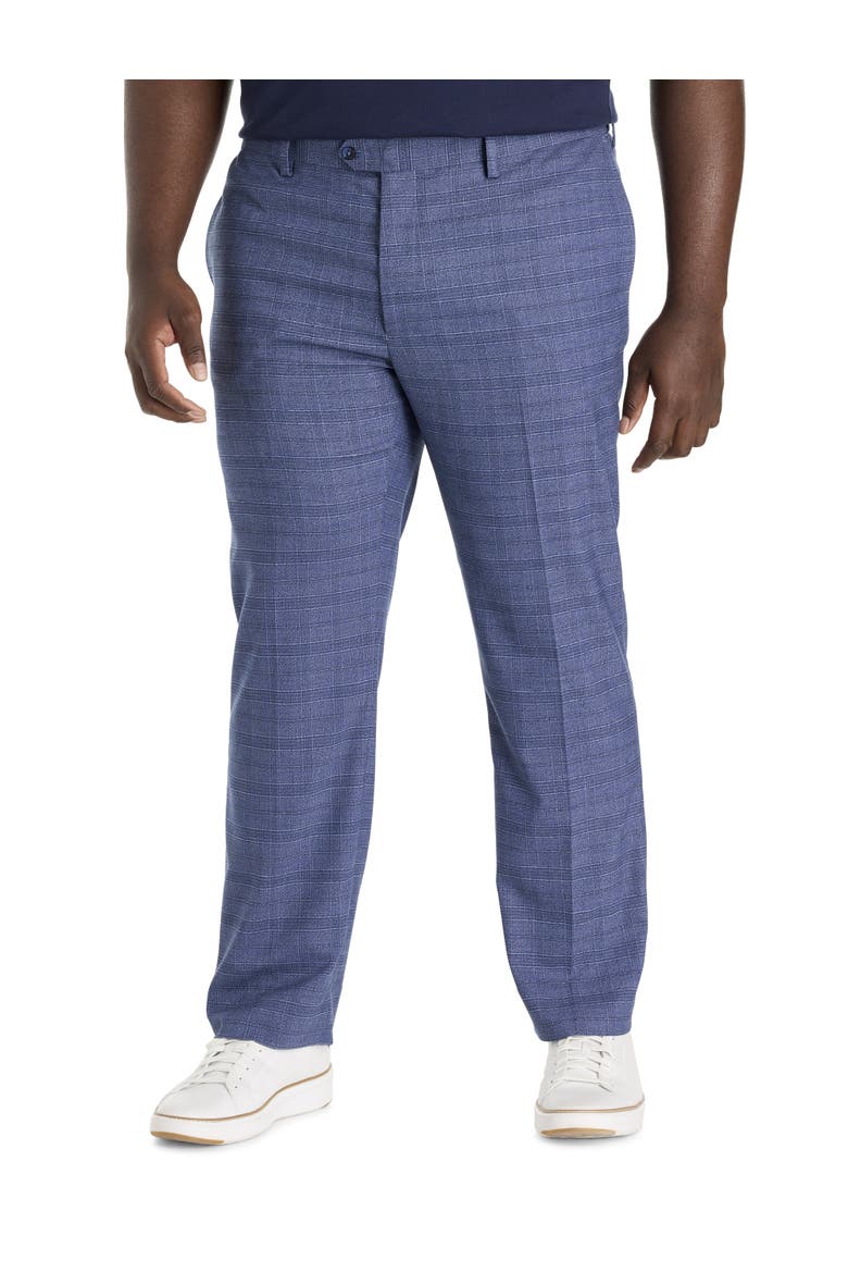Big & Tall Waist-Relaxer Plaid Flat-Front Dress Pants, Main, color, BLUE