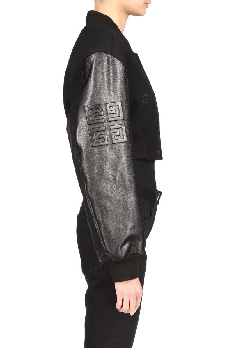 Givenchy Leather Sleeve Logo Crop Varsity Jacket, Alternate, color, 