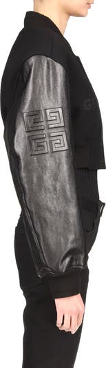 Givenchy Leather Sleeve Logo Crop Varsity Jacket | Nordstrom