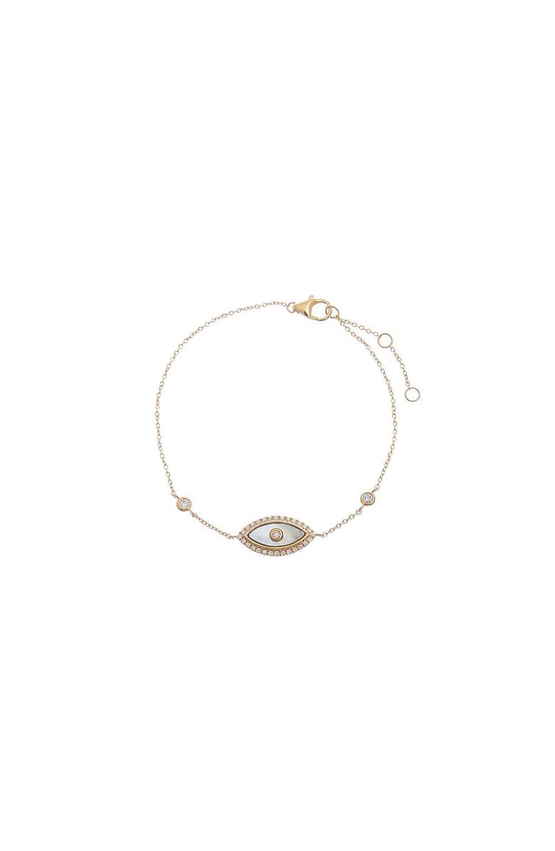 BY ADINA EDEN Diamond Pave MOP Evil Eye Charm Bracelet 14K, Main, color, 14K Gold