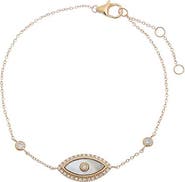 BY ADINA EDEN Diamond Pave MOP Evil Eye Charm Bracelet 14K