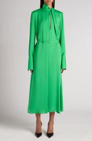 TOM FORD Belted Long Sleeve Silk Georgette Midi Dress