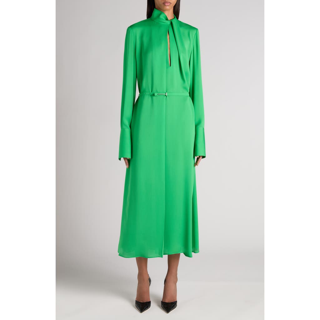 Tom Ford Belted Long Sleeve Silk Georgette Midi Dress In Green