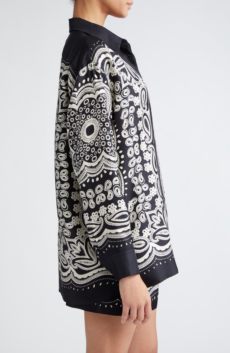 Nili Lotan Alfie Print Silk Shirt, Alternate, color, Black/ Ivory Bandana
