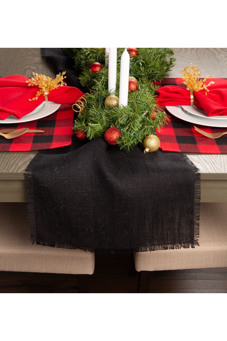 Black Jute Table Runner, Alternate, color, Black