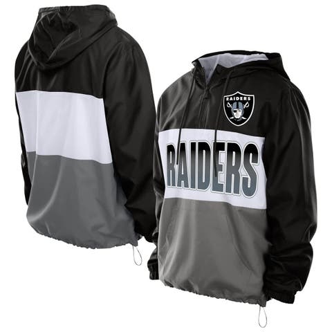Men's New Era Black Las Vegas Raiders Ripstop Quarter-Zip Hooded Windbreaker