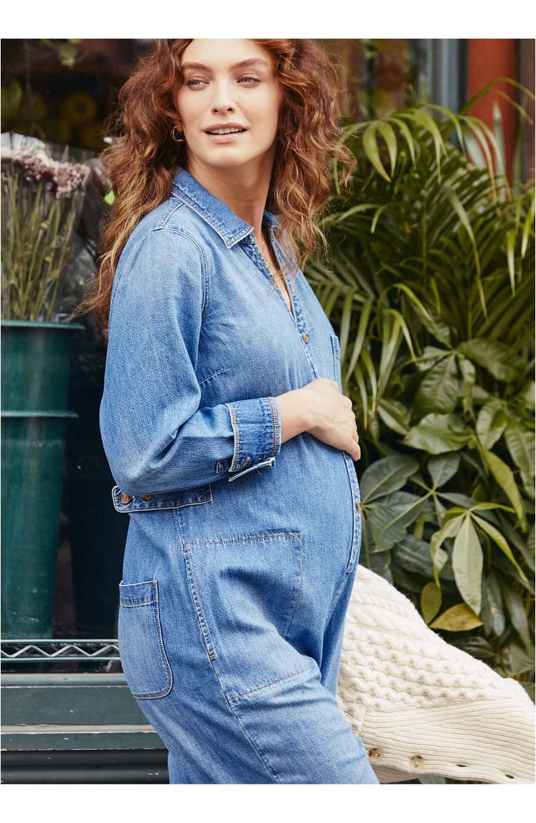 HATCH Collection The Everyday Nursing Denim Jumpsuit, Main, color, Indigo