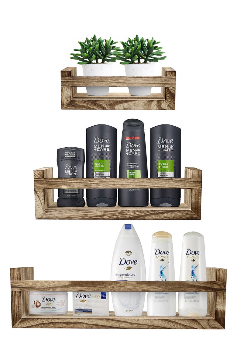 SORBUS Mahogany Wood Floating Shelf 3-Piece Set, Alternate, color, 