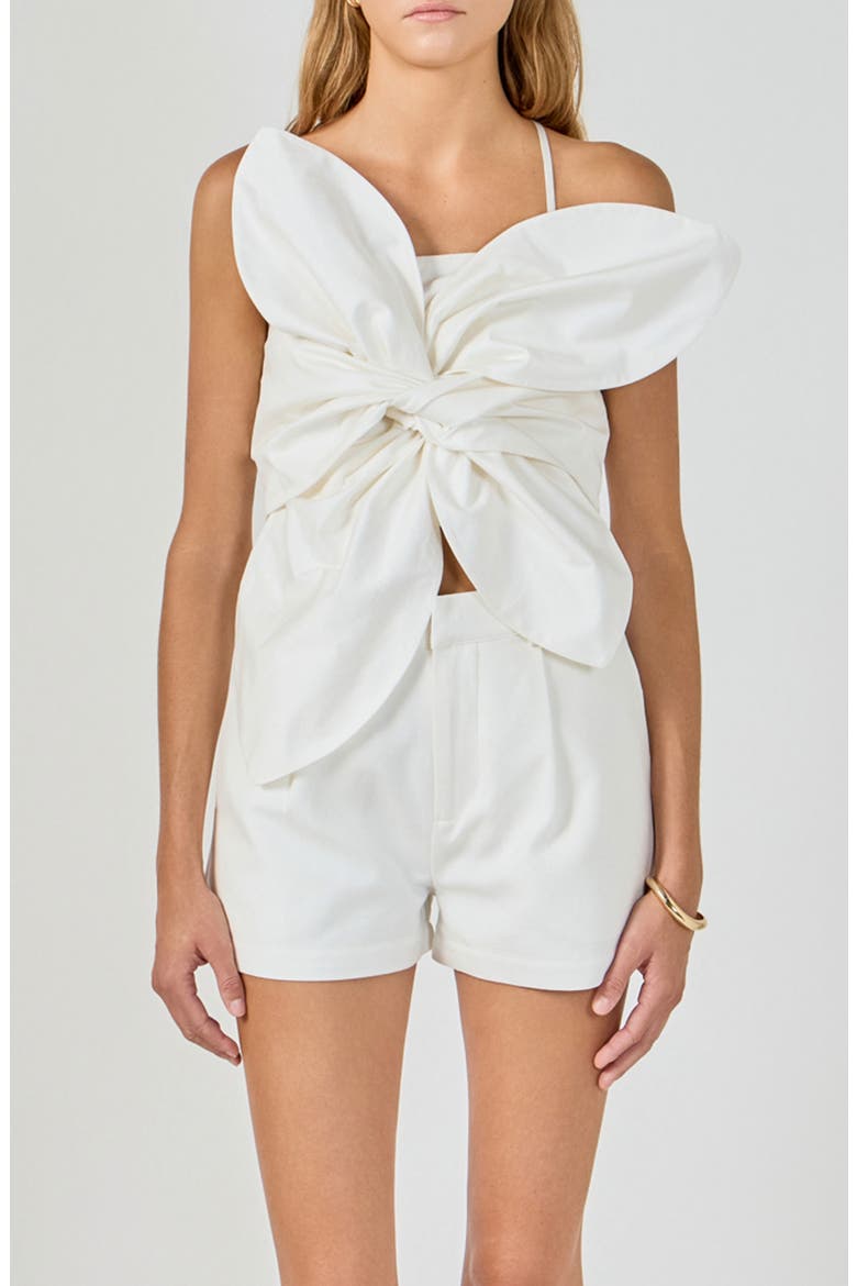 Floral Front Twist Crop Top, Main, color, OFF WHITE