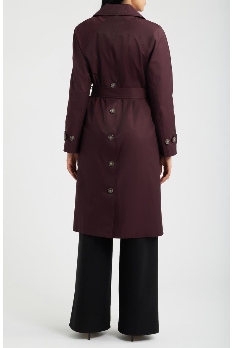 Back Button Cotton Blend Trench Coat, Alternate, color, PINOT NOIR