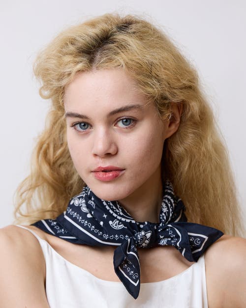 Lost Pattern Nyc "paisley" Silk Bandana Scarf In Blue