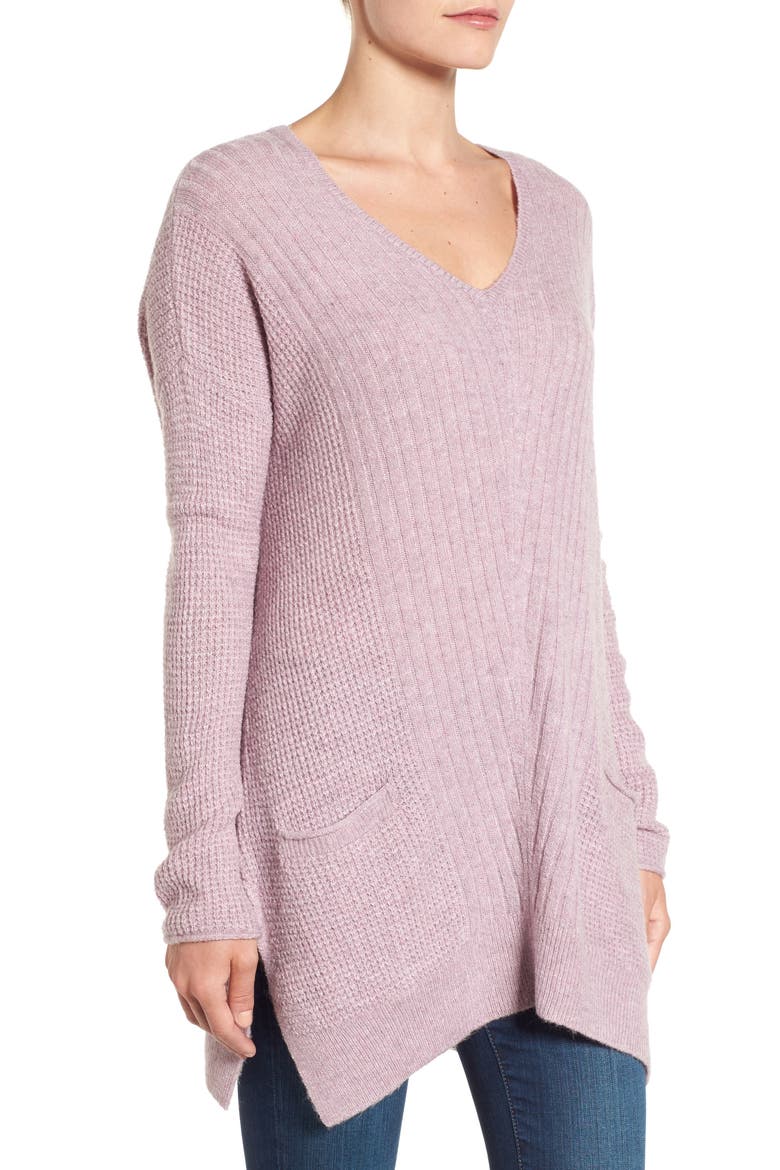 Long Shark Bite Hem Sweater, Alternate, color, HEATHER PURPLE MORN