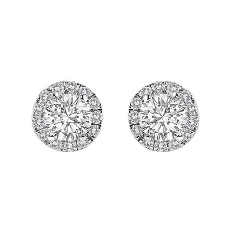 14K White Gold 1.0 Ct Lab-Grown Diamond Halo Stud Earring