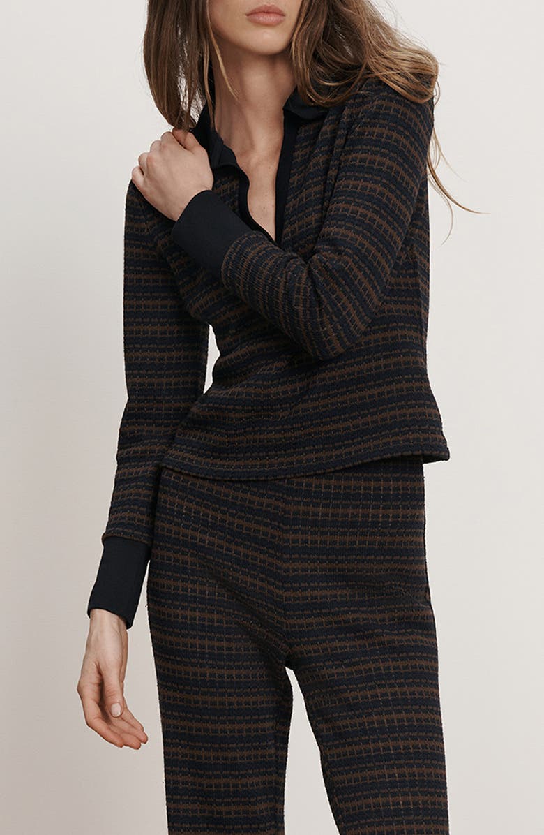 Veronica Beard Kamal Stripe Polo Sweater, Alternate, color, Navy Dark Umber Multi