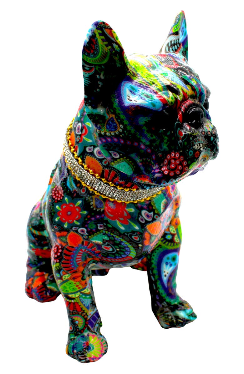 INTERIOR ILLUSIONS Flower Sitting French Bulldog Statue, Alternate, color, Multi-Color