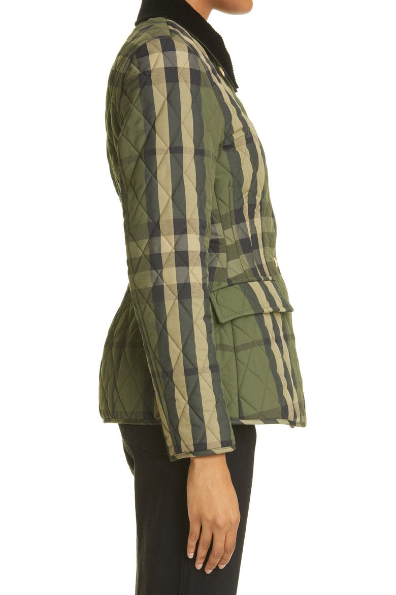 Lydd Check Fitted Quilted Flannel Barn Jacket, Alternate, color, DARK MILITARY GREEN